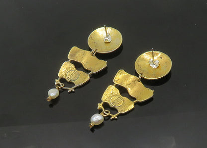 KW 925 Silver & 14K GOLD  Vintage Baroque Pearl 2 Tone Drop Earrings  EG10576