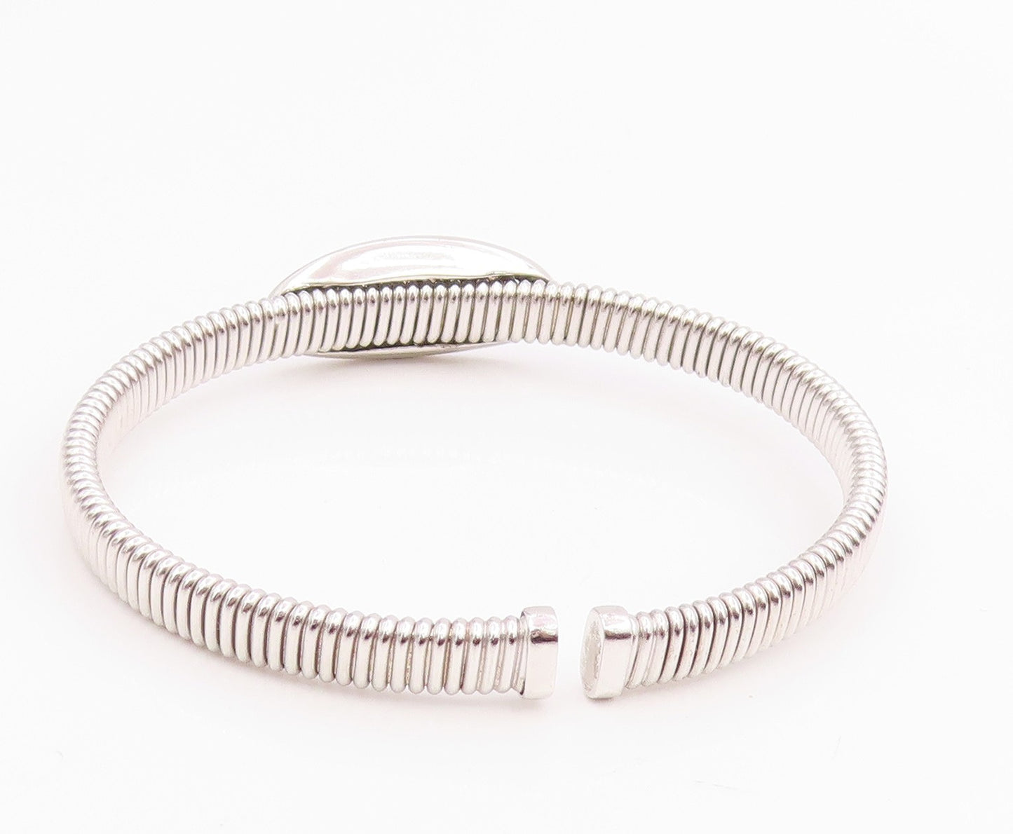 925 Sterling Silver Vintage Bracelet Elegant CZ Cluster Ribbed Cuff  BT11967