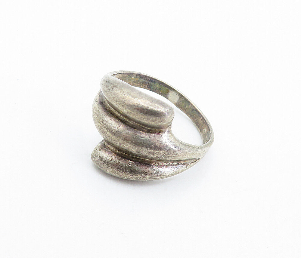 925 Sterling Silver  Vintage Dark Tone Fluted Bypass Band Ring Sz 8  RG6440