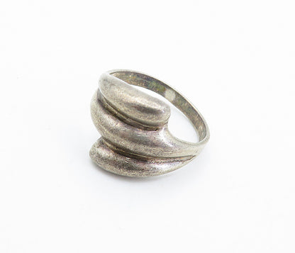 925 Sterling Silver  Vintage Dark Tone Fluted Bypass Band Ring Sz 8  RG6440