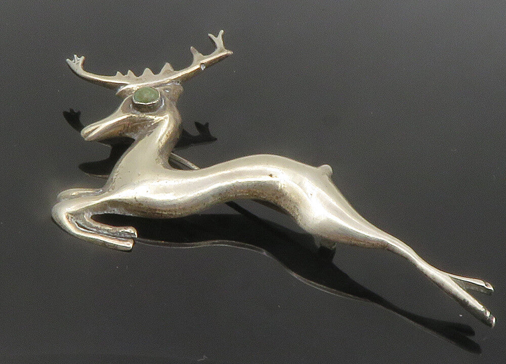 MEXICO 925 Sterling Silver  Vintage Antique Turquoise Deer Brooch Pin  BP4681