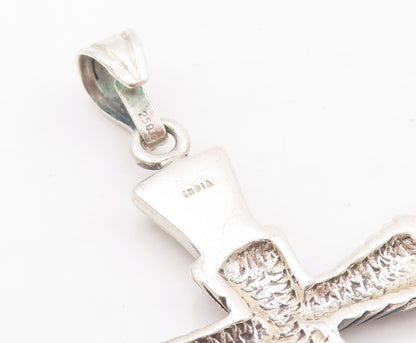 925 Sterling Silver Vintage Pendant Solid Grooved Religious Cross  PT23485