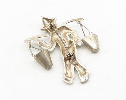 MEXICO 925 Sterling Silver  Vintage Man With Carrying Stick Brooch Pin  BP4672