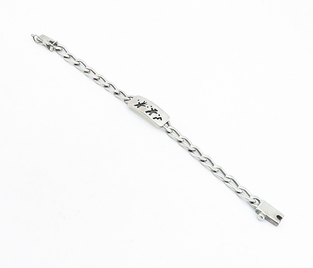 MEXICO 925 Silver  Vintage Oxidized Figures Curb Link Chain Bracelet  BT3023