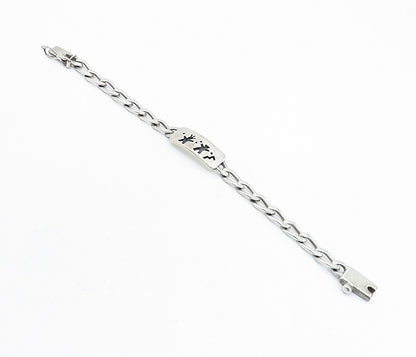 MEXICO 925 Silver  Vintage Oxidized Figures Curb Link Chain Bracelet  BT3023