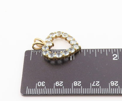 925 Silver  Vintage Blue Topaz Gold Plated Open Love Heart Pendant  PT18417