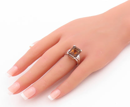 925 Sterling Silver Vintage Ring Smoky Quartz Solid Statement Band  Sz 8 RG33497