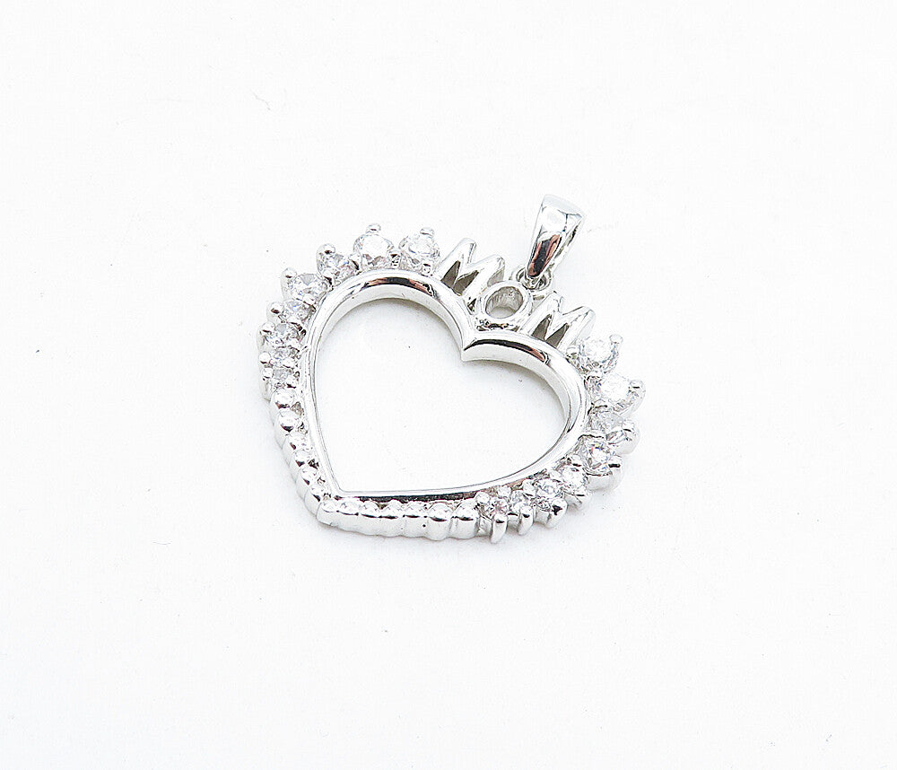 925 Sterling Silver  Vintage Cubic Zirconia Mom Love Heart Pendant  PT3990