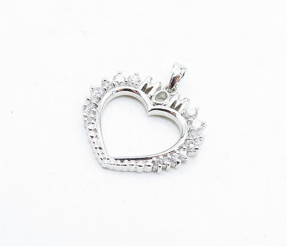 925 Sterling Silver  Vintage Cubic Zirconia Mom Love Heart Pendant  PT3990