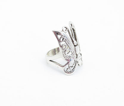 925 Sterling Silver Shiny Twist Detail Butterfly Motif Band Ring Sz 6 RG3803
