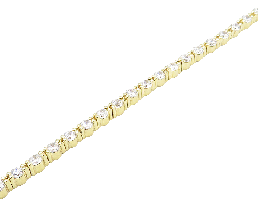 925 Sterling Silver  Shiny Cubic Zirconia Gold Plated Tennis Bracelet  BT7374