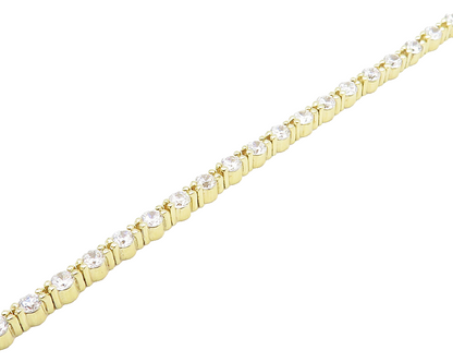 925 Sterling Silver  Shiny Cubic Zirconia Gold Plated Tennis Bracelet  BT7374