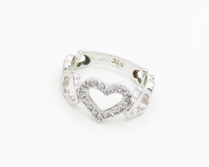 925 Sterling Silver  Shiny Topaz Open Love Hearts Band Ring Sz 7  RG18509