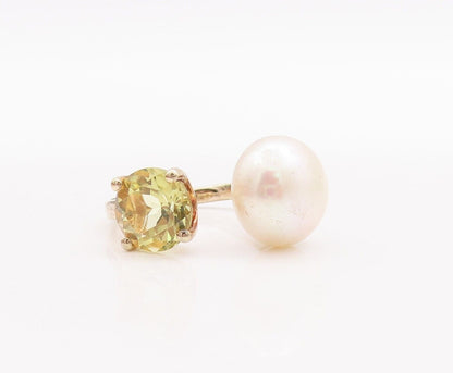 925 Sterling Silver Vintage Ring Gold Plated Pearl & Citrine  Sz 6  RG28616