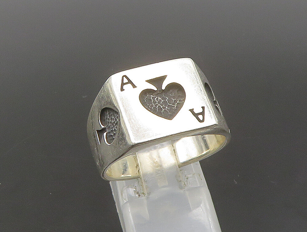 925 Sterling Silver  Vintage Ace Of Spades Poker Card Ring Sz 10  RG24242