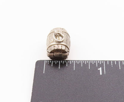925 Sterling Silver Vintage Pendant 3D Etched Barrel Design Charm OPENS  PT24880