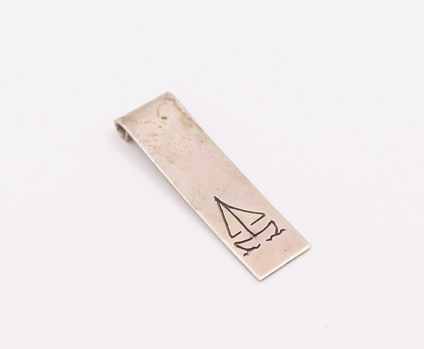 925 Sterling Silver Vintage Pendant Designer Minimalist Etched Boat  PT22871