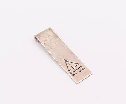 925 Sterling Silver Vintage Pendant Designer Minimalist Etched Boat  PT22871