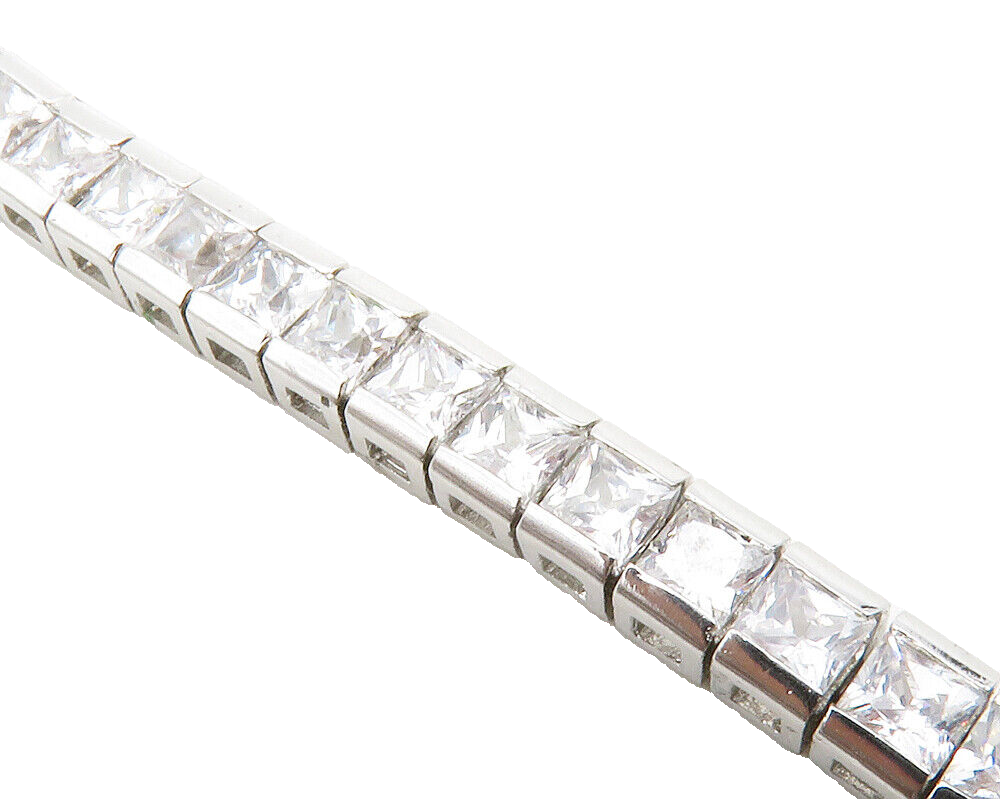 925 Sterling Silver  Sparkling Cubic Zirconia Square Tennis Bracelet  BT4977