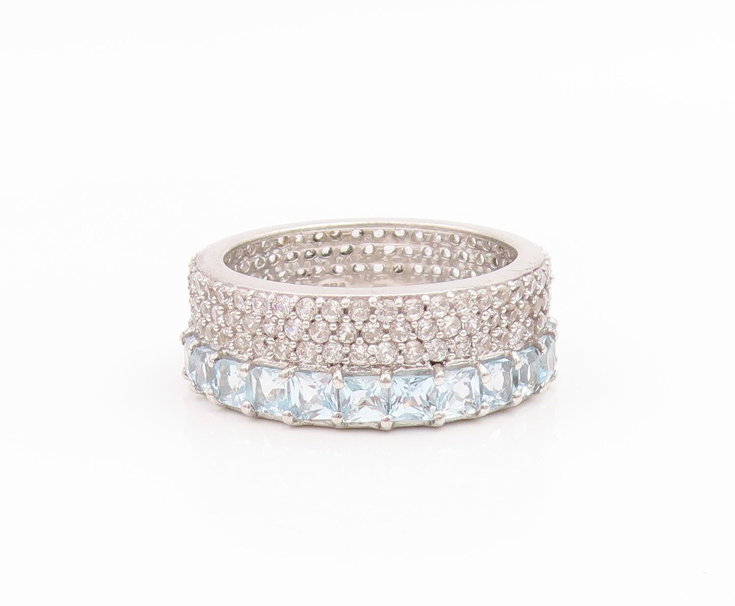 925 Sterling Silver Vintage Ring Blue & White Topaz Eternity Band  Sz 7  RG35662