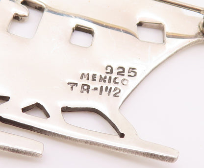 925 Sterling Silver Vintage Brooch MEXICO Etched Helicopter Design Cut  BP11666