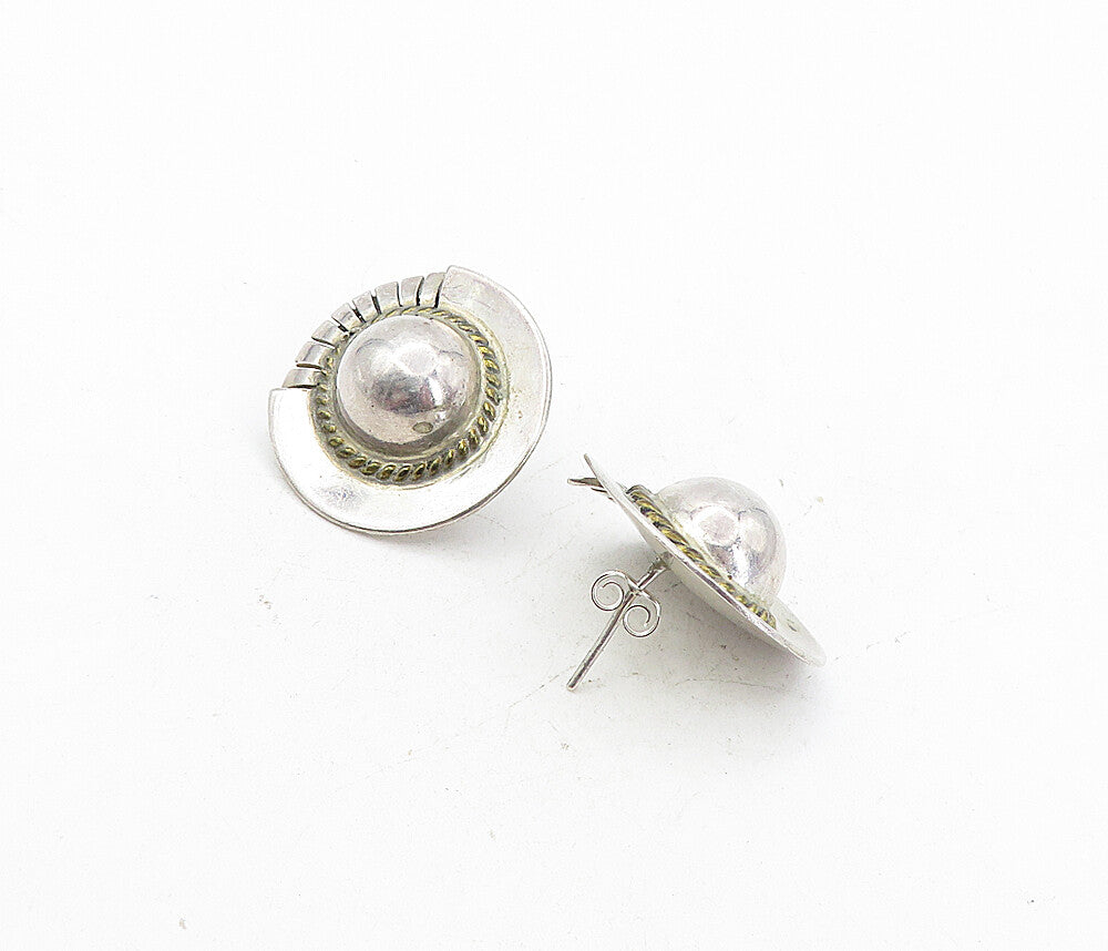 MEXICO 925 Sterling Silver  Vintage Twist Dome Button Drop Earrings  EG4026