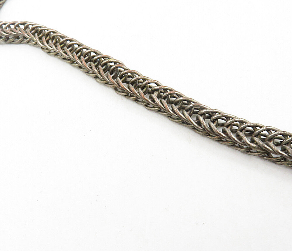 925 Sterling Silver  Vintage Antique Oxidized Fish Wheat Chain Necklace NE1761