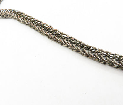 925 Sterling Silver  Vintage Antique Oxidized Fish Wheat Chain Necklace NE1761