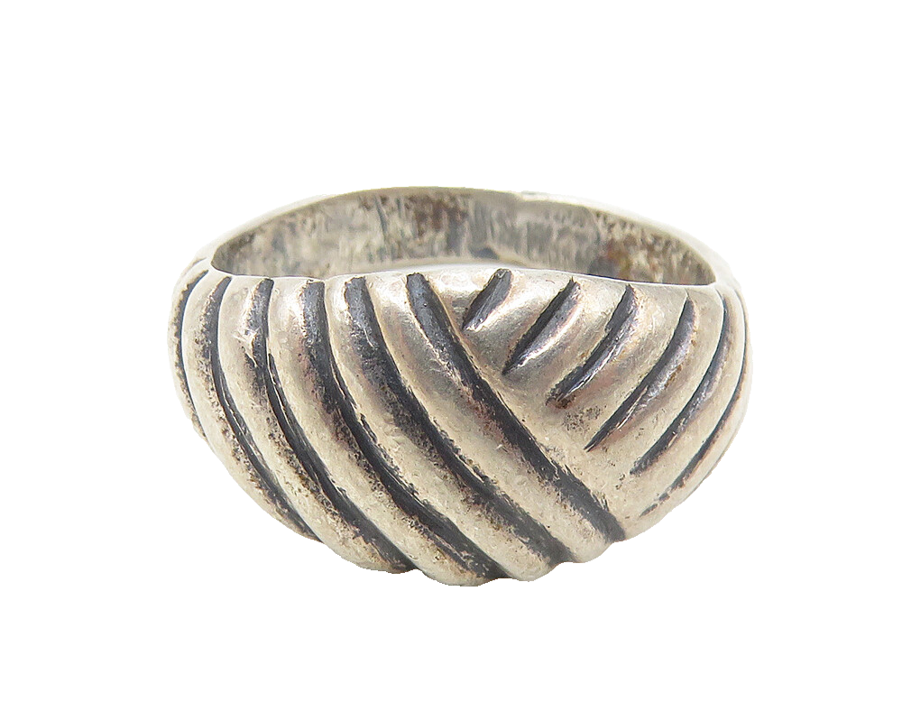 925 Sterling Silver  Vintage Dark Tone Etched Detail Band Ring Sz 6.5  RG11019