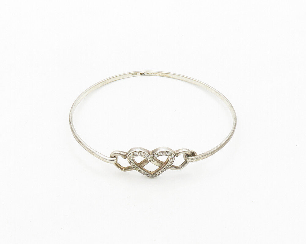 925 Sterling Silver  Vintage Topaz Pretzel Love Heart Bangle Bracelet  BT7700
