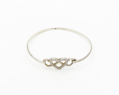 925 Sterling Silver  Vintage Topaz Pretzel Love Heart Bangle Bracelet  BT7700