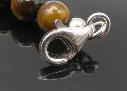 925 Sterling Silver  Vintage Agate & Tiger's Eye Beaded Chain Necklace  NE3594