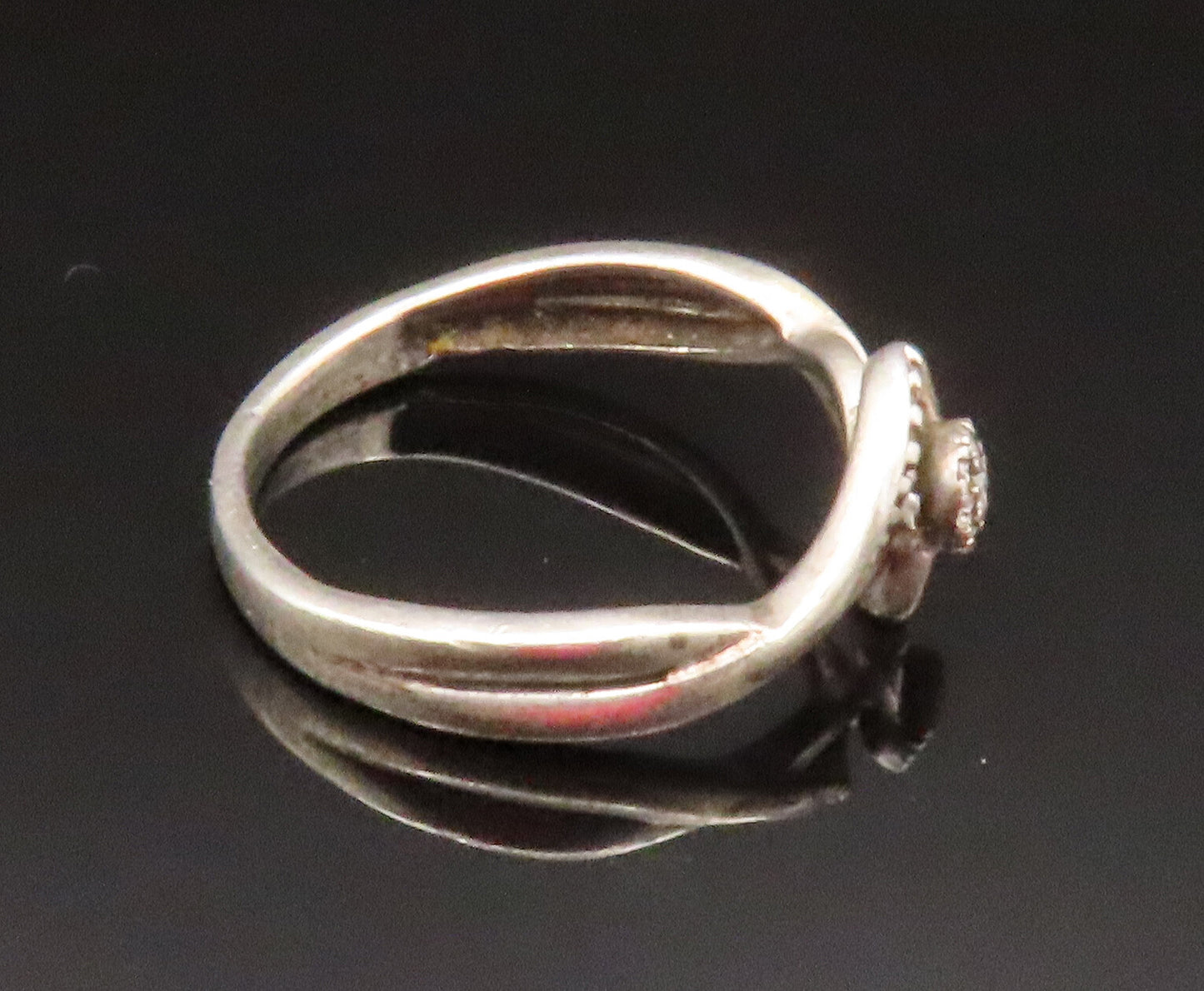 925 Silver  Vintage Dainty Genuine Diamonds Crisscross Swirl Ring Sz 6 RG25212