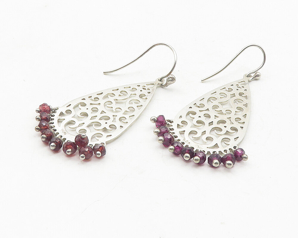 925 Sterling Silver  Vintage Amethyst Beaded Open Swirl Drop Earrings  EG6209