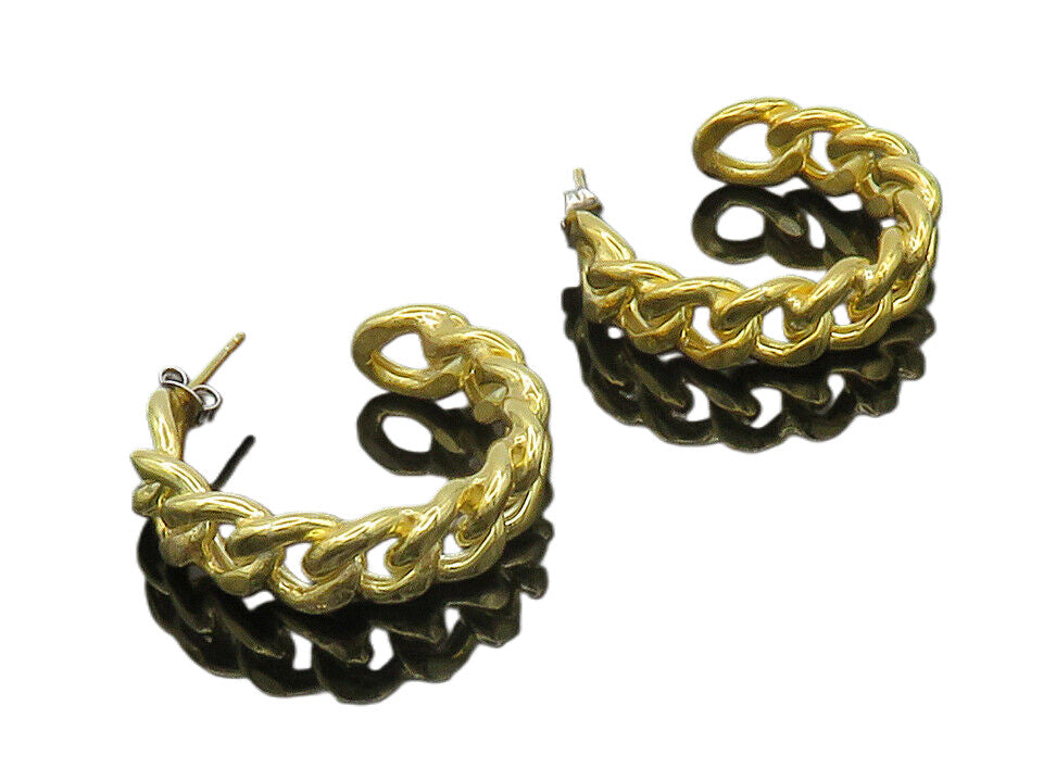 925 Sterling Silver  Shiny Gold Plated Chain Link JHoop Earrings  EG7437