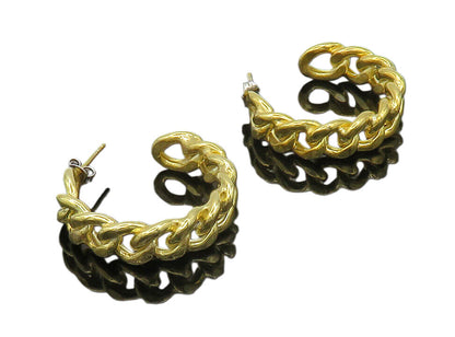 925 Sterling Silver  Shiny Gold Plated Chain Link JHoop Earrings  EG7437