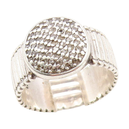 925 Sterling Silver Vintage Ring Classic CZ Cluster Grooved Band  Sz 8  RG34701