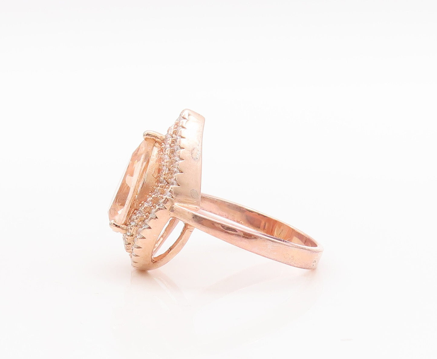 925 Sterling Silver Vintage Ring Rose Gold Plated Drop Morganite CZ Sz 7 RG29634