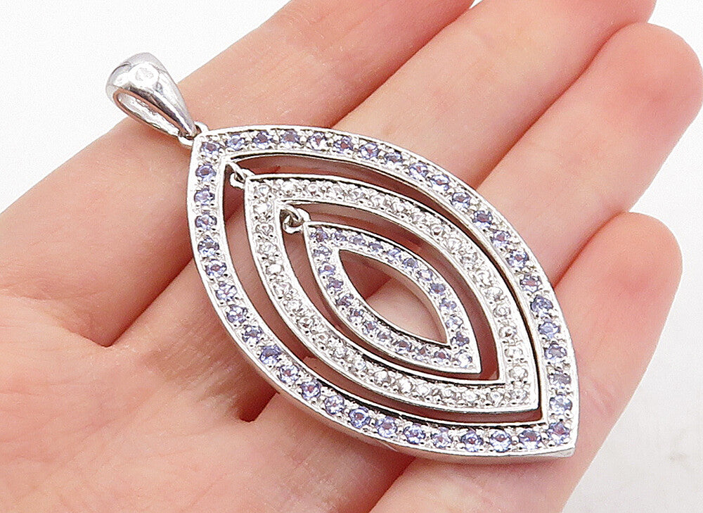 925 Sterling Silver  Sparkling Blue & White Cubic Zirconia Pendant  PT3881