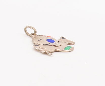925 Sterling Silver Vintage Pendant Enameled Smiling Sun On Aeroplan  PT23130