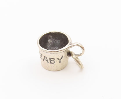 925 Sterling Silver  Vintage Petite Baby Etched Mug Cup Drop Pendant  PT8566