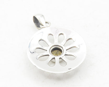 925 Sterling Silver  Shiny Topaz Centered Flower Motif Drop Pendant  PT9680