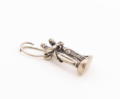 925 Sterling Silver Vintage Pendant 3D Bride & Groom Wedding Day Charm  PT24812