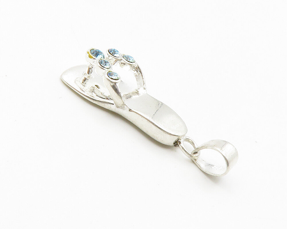 925 Sterling Silver  Vintage Blue Topaz Flip Flop Sandal Motif Pendant PT11429