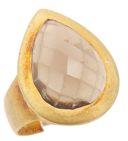 925 Sterling Silver Vintage Ring Gold Plated Drop Smoky Quartz  Sz 8  RG30580