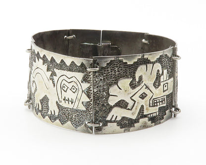 925 Sterling Silver  Vintage Antique Storyteller Panel Chain Bracelet  BT5537
