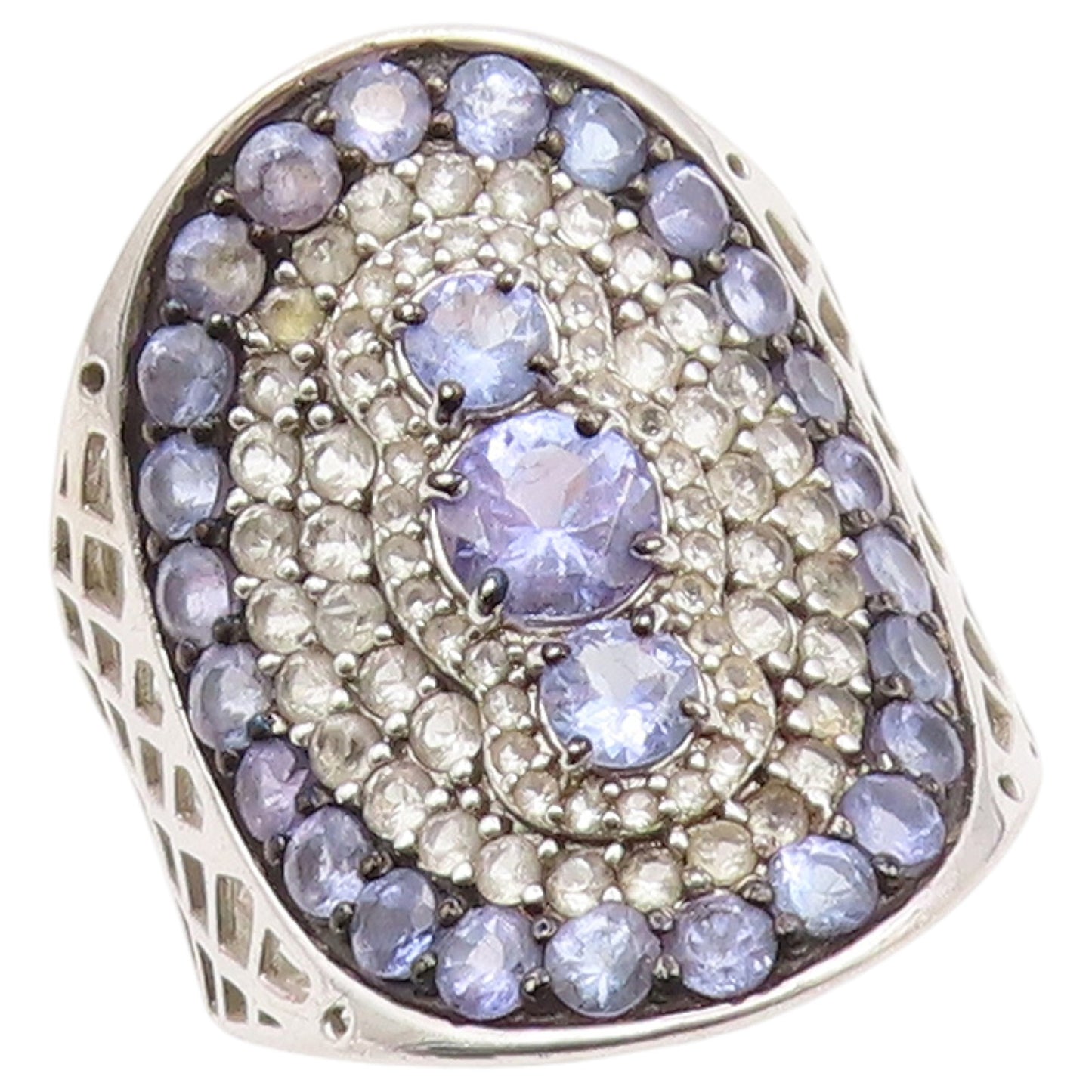 925 Sterling Silver Vintage Ring Tanzanite & Topaz Cluster Band  Sz 10  RG36638