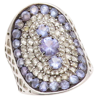 925 Sterling Silver Vintage Ring Tanzanite & Topaz Cluster Band  Sz 10  RG36638
