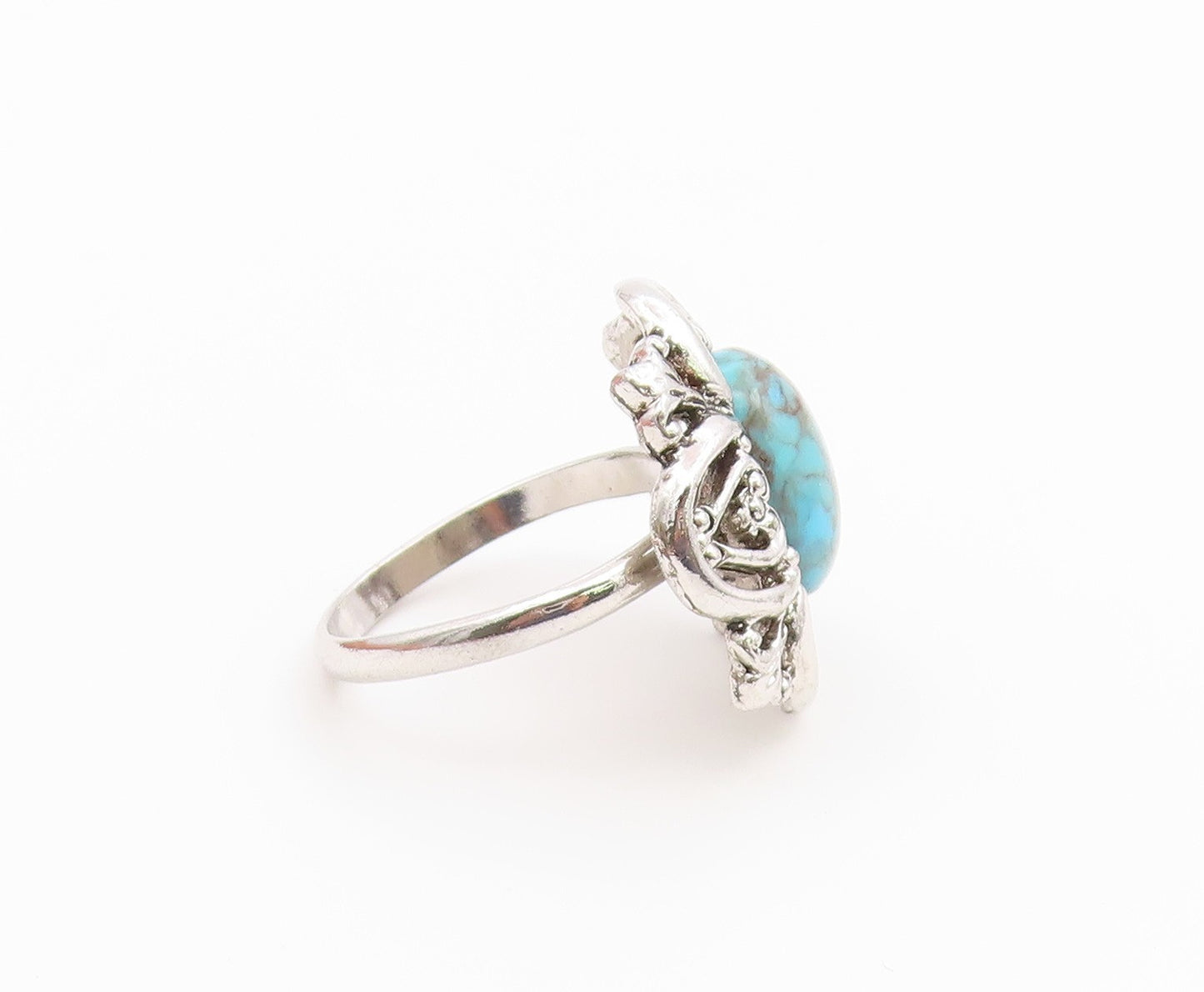 925 Sterling Silver Vintage Ring SARAH COVENTRY Turquoise Flower  Sz 10  RG36801