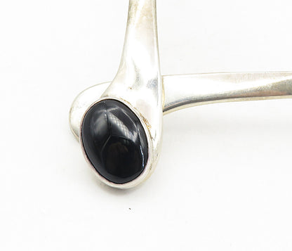 MEXICO 925 Sterling Silver  Vintage Black Stone Hinge Collar Necklace  NE1585